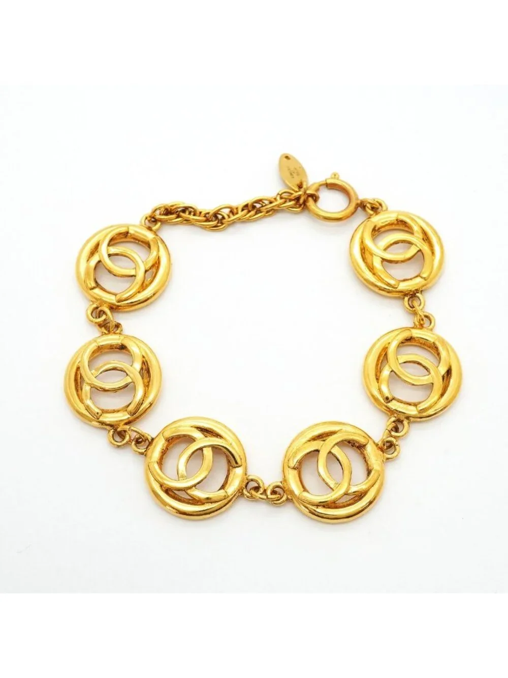 Chanel Bracelet Vintage CC Logo Round Circle Gold Plated
